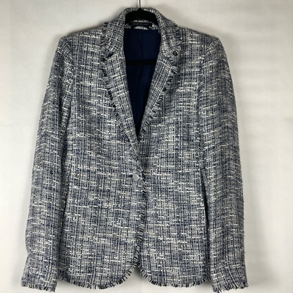 Elie Tahari Blue and White Tweed Blazer Size 2 - Picture 11 of 14